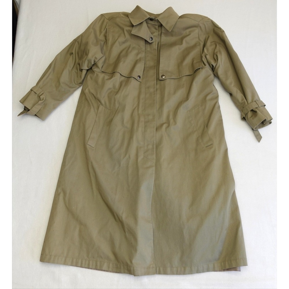 Evan Picone Trench Coat Womens 10P Beige Long Snap Front Removable Wool Lined